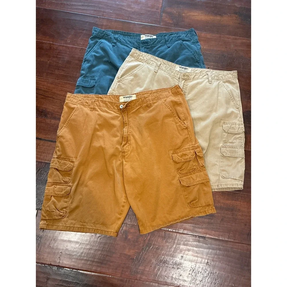 Wrangler Authentics Cargo Shorts Mens 40- 3 pair Brown Tobacco Cotton Twill